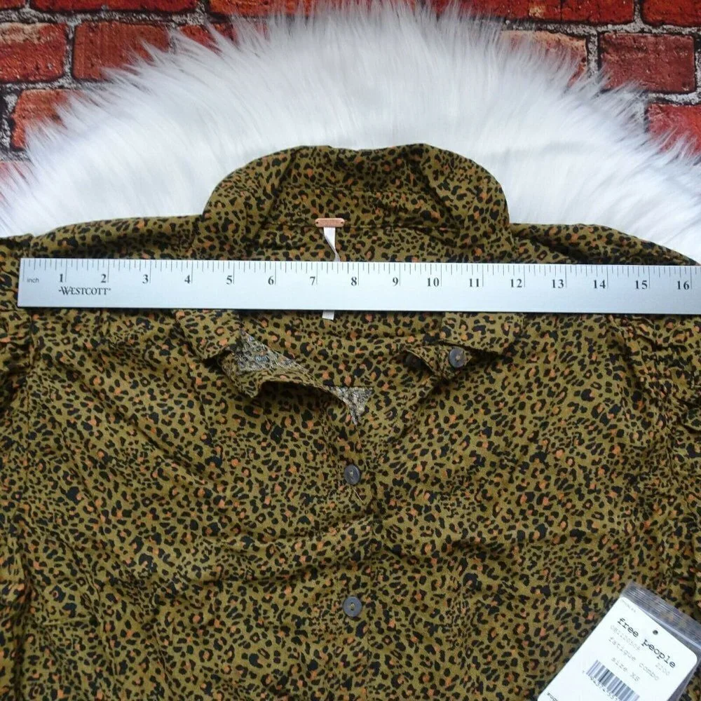 NWT Free People Celia Top Leopard Print Tie-Front Puff Sleeves Button Down XS